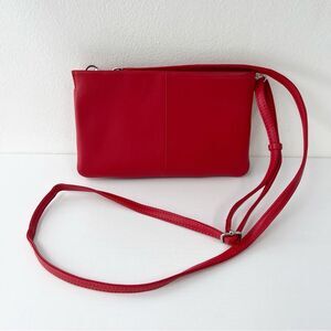 ILI Triple Compartment Clutch Crossbody RFID Leather Red